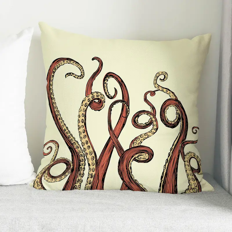 Soyut Ahtapot Dokunaç Baskı Yastık - Modern Ev Dekorasyonu