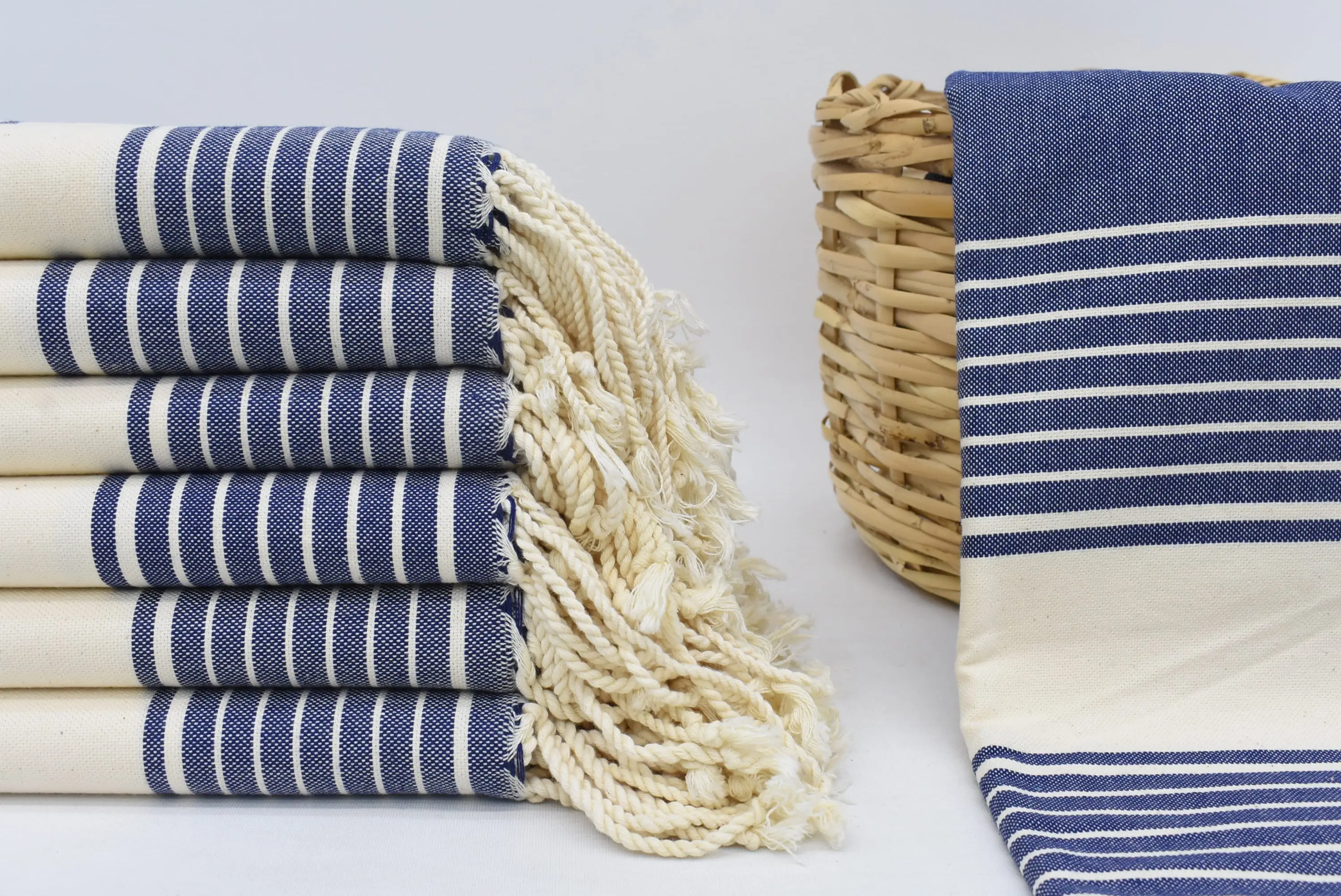 Yoga Towel Personalized Turkish Cotton Blue Stripes, 70x40 Inches - 1