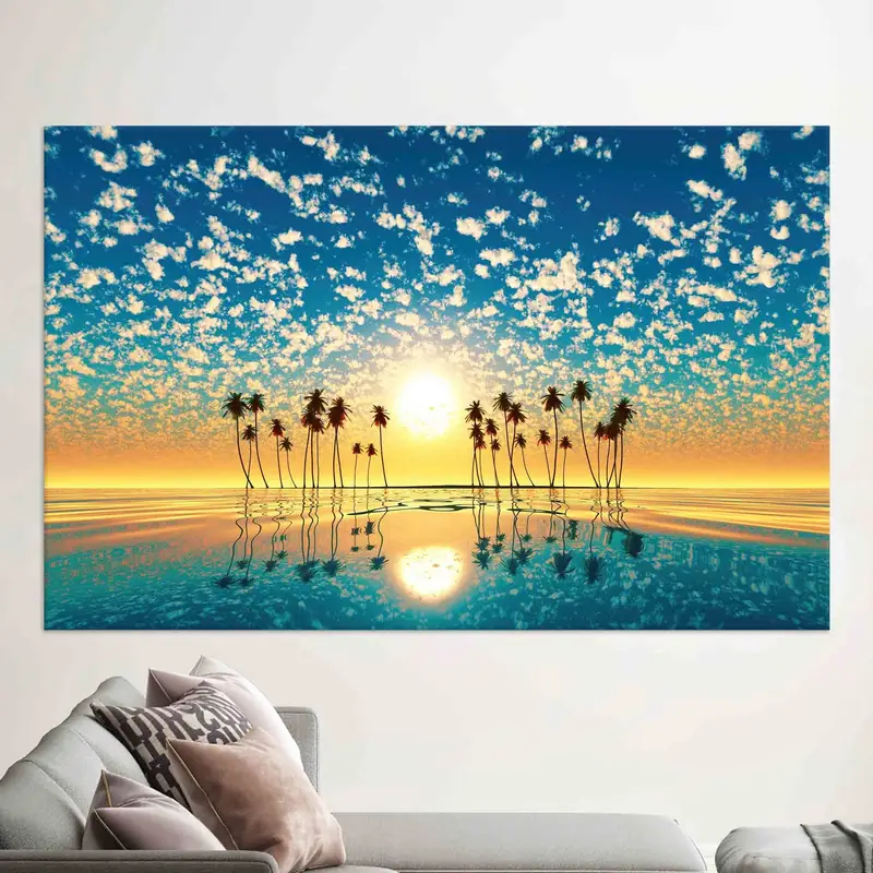 トロピカル サンライズ キャンバス: 鮮やかな色の海岸ビーチ アート