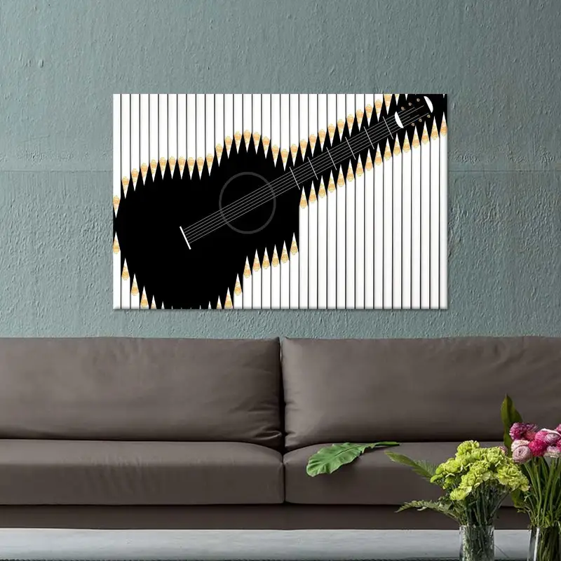 モダンでトレンディなカスタム プリント キャンバス: ギター & 鉛筆アート