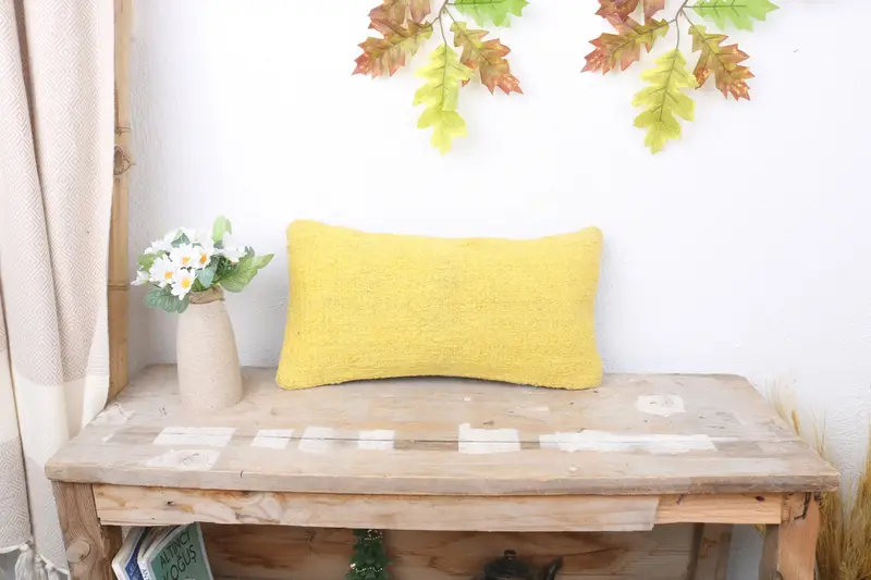 Sofa Bolster Cushion Case, Throw Kilim Pillow, Vintage Kilim Throw Pillow, Antique Pillows, 8x16 Yellow Pillow Case, Pillow Cover - 1
