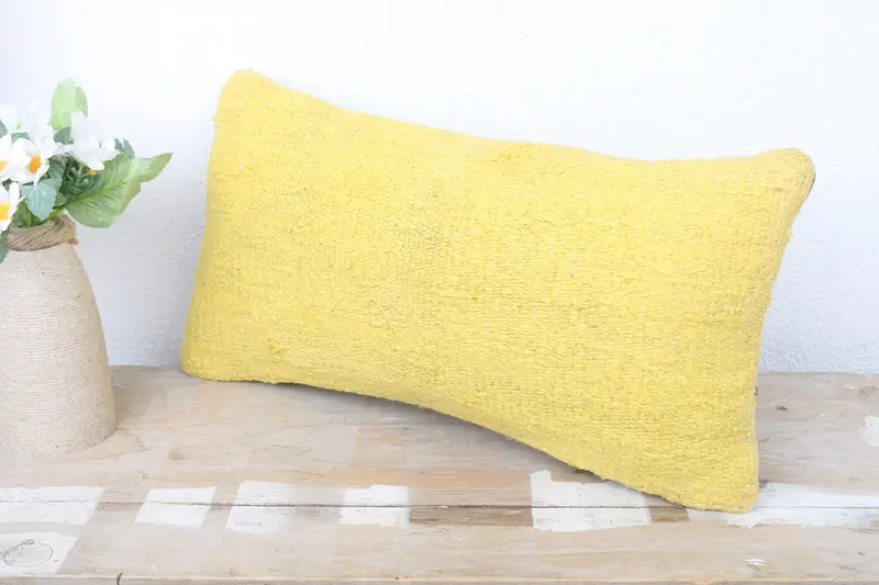 Sofa Bolster Cushion Case, Throw Kilim Pillow, Vintage Kilim Throw Pillow, Antique Pillows, 8x16 Yellow Pillow Case, Pillow Cover - 4