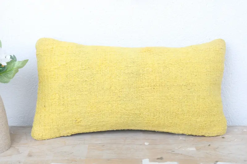 Sofa Bolster Cushion Case, Throw Kilim Pillow, Vintage Kilim Throw Pillow, Antique Pillows, 8x16 Yellow Pillow Case, Pillow Cover - 2