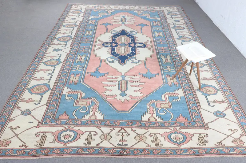 Handmade Beige & Blue Camouflage Rug, 0.8x13.5 ft