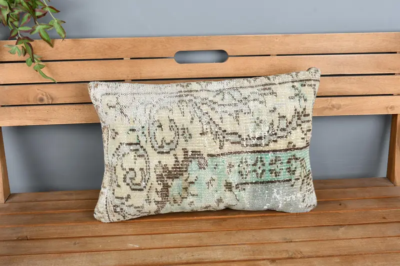 16x24 Green Pillow Cover, Pillow Case, Vintage Kilim Throw Pillow, Kilim Cushion Sham, Turkish Kilim Pillow, Retro Pillow Cover - 6