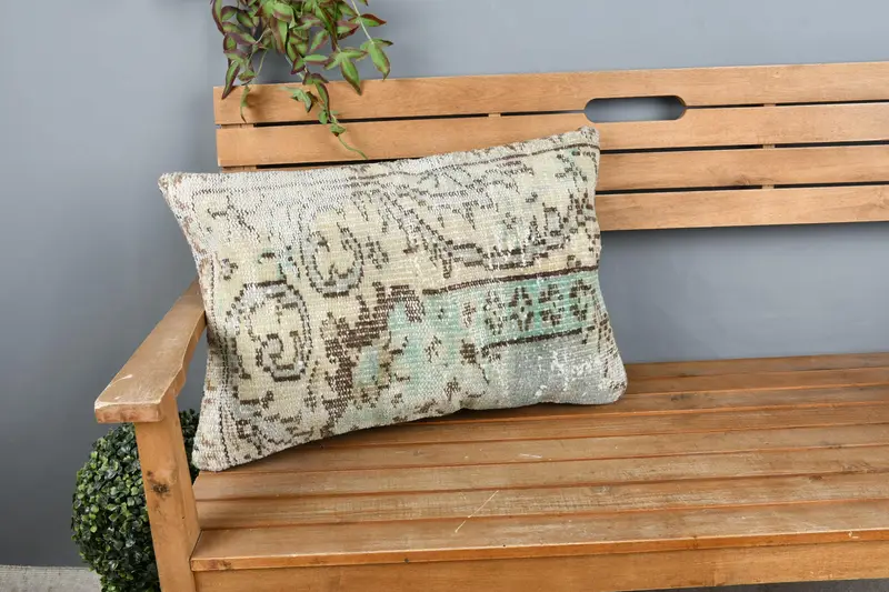 16x24 Green Pillow Cover, Pillow Case, Vintage Kilim Throw Pillow, Kilim Cushion Sham, Turkish Kilim Pillow, Retro Pillow Cover - 1