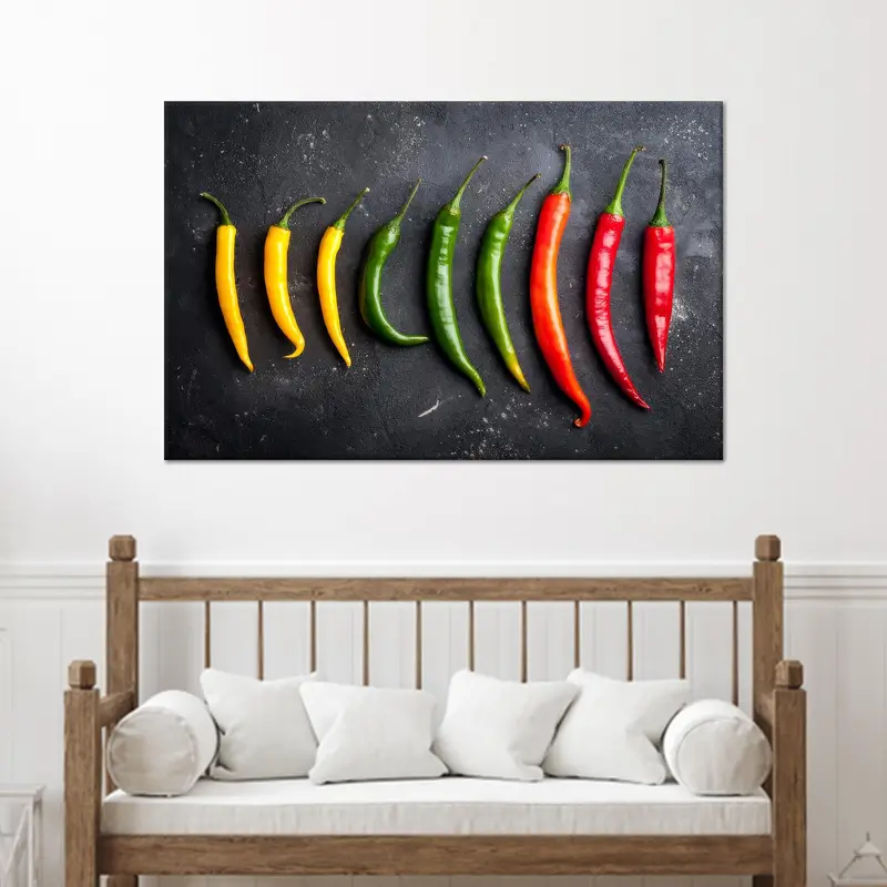 Elegante lienzo de cocina con pimientos: decoración artística del comedor