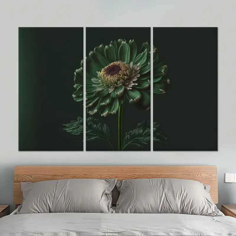 Modern Lüks Çiçekli Kanvas: Zarif Yeşil ve Saisy Çiçek Baskısı