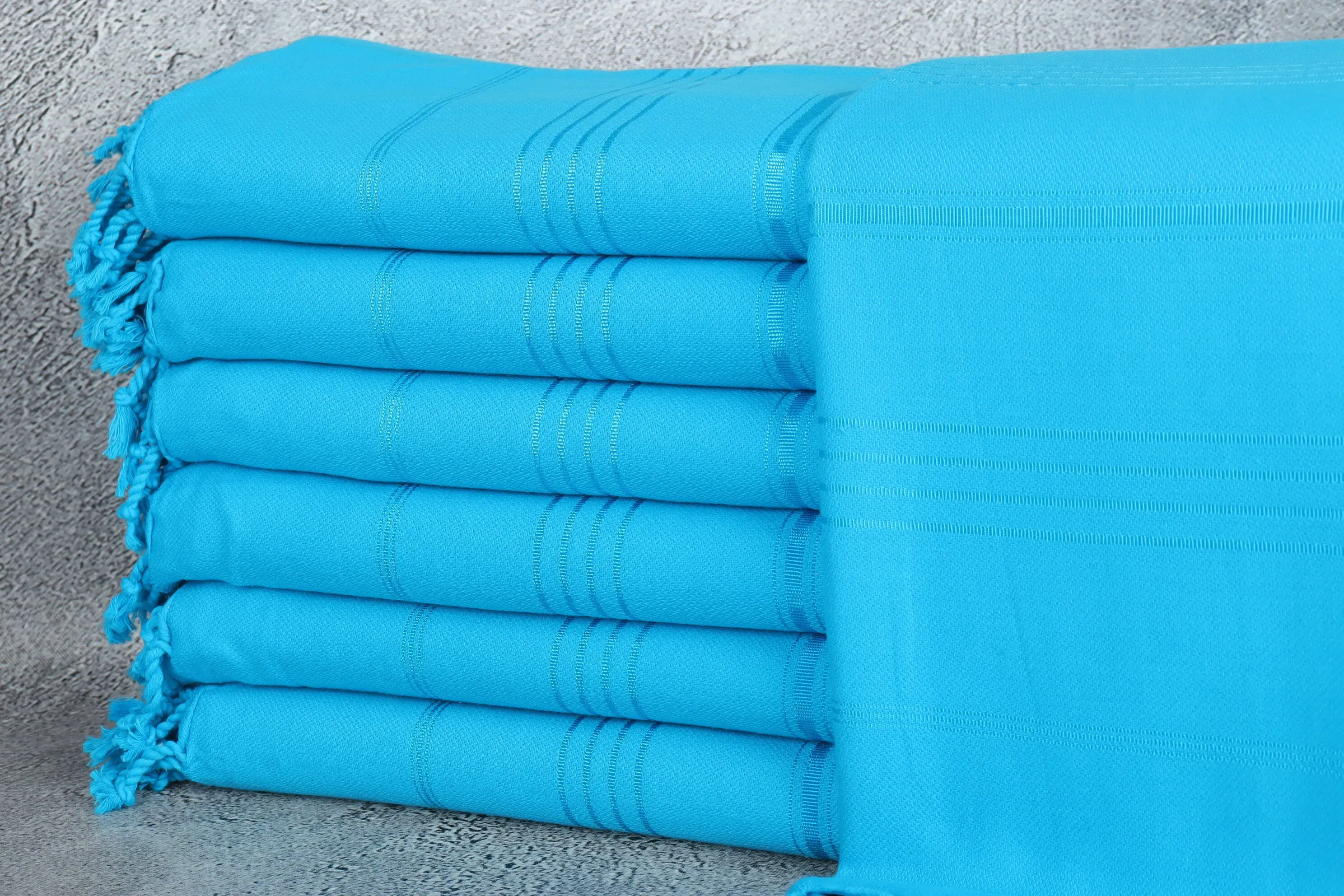 Custom Embroidered Turquoise Striped Towel, Beige, 40x71 Inches - 1