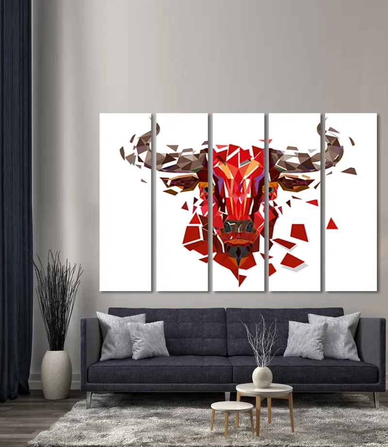 Lienzo Red Bull, lienzo de patrones geométricos, arte de polgonos Red Bull, arte de lona abstracta, arte de diseño de animales, arte de pared abstracto, arte de lona - 17