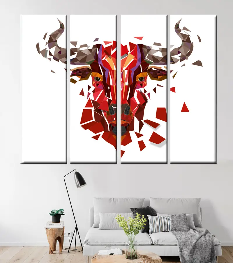 Lienzo Red Bull, lienzo de patrones geométricos, arte de polgonos Red Bull, arte de lona abstracta, arte de diseño de animales, arte de pared abstracto, arte de lona - 10