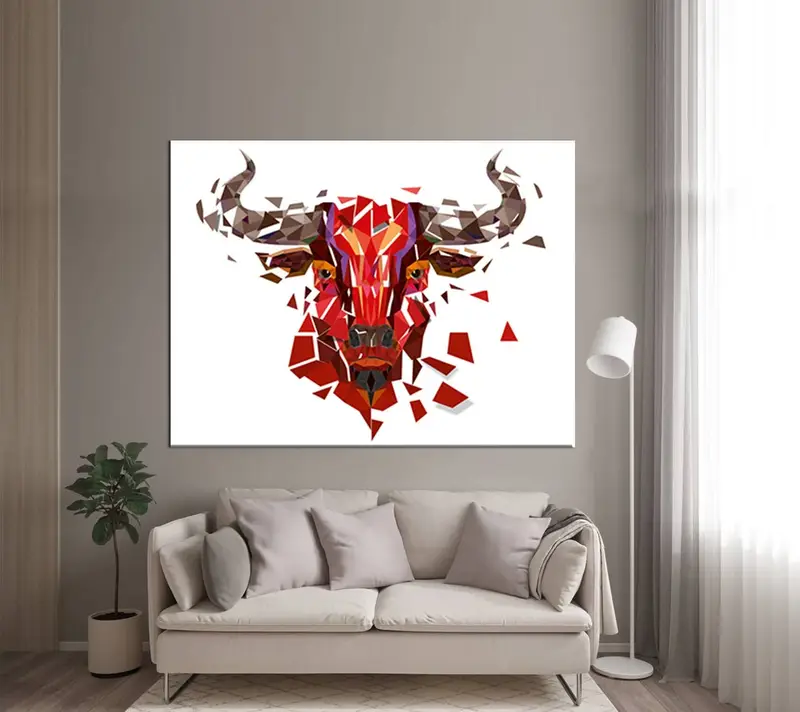Lienzo Red Bull, lienzo de patrones geométricos, arte de polgonos Red Bull, arte de lona abstracta, arte de diseño de animales, arte de pared abstracto, arte de lona - 14