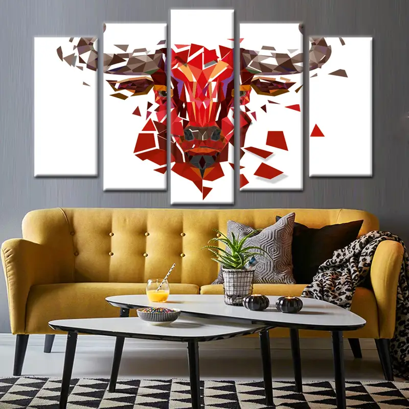 Lienzo Red Bull, lienzo de patrones geométricos, arte de polgonos Red Bull, arte de lona abstracta, arte de diseño de animales, arte de pared abstracto, arte de lona - 12