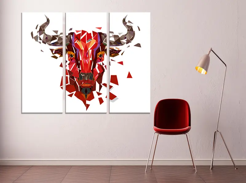 Lienzo Red Bull, lienzo de patrones geométricos, arte de polgonos Red Bull, arte de lona abstracta, arte de diseño de animales, arte de pared abstracto, arte de lona - 15