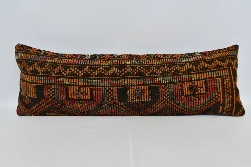 Antique Pillows, Kilim Cushion Sham, Cushion Cover, 16x48 Red Pillow Case, Bolster Cushion Cover, Gift Pillow, Bolster Throw Cushion - 1