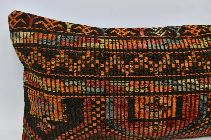 Antique Pillows, Kilim Cushion Sham, Cushion Cover, 16x48 Red Pillow Case, Bolster Cushion Cover, Gift Pillow, Bolster Throw Cushion - 2