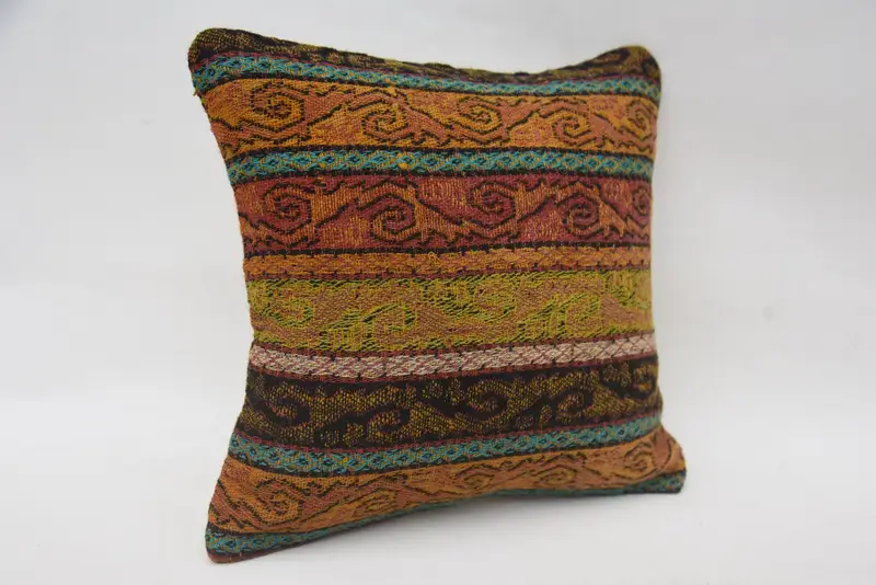 Handmade Kilim Cushion, Kilim Cushion Sham, Pillow for Couch, Nautical Throw Pillow Case, Pillow Case, 12x12 Orange Cushion Cover - 2