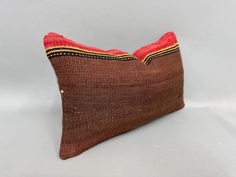 Pillow, Vintage Kilim Pillow, 12x20 Brown Cushion, Vintage Pillow, Decorative Bolster Cushion Case, Outdoor Bolster Cushion Case, Turkish Pillow - 2