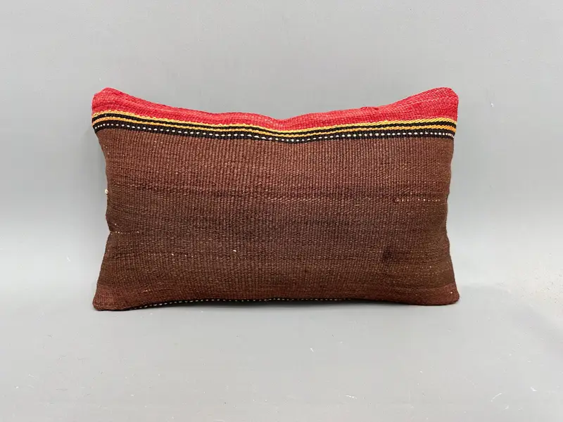 Pillow, Vintage Kilim Pillow, 12x20 Brown Cushion, Vintage Pillow, Decorative Bolster Cushion Case, Outdoor Bolster Cushion Case, Turkish Pillow - 4