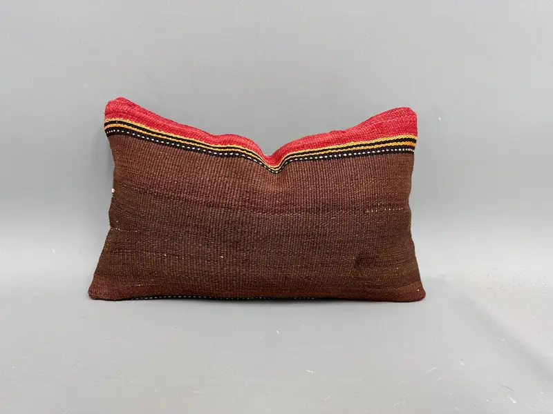 Pillow, Vintage Kilim Pillow, 12x20 Brown Cushion, Vintage Pillow, Decorative Bolster Cushion Case, Outdoor Bolster Cushion Case, Turkish Pillow - 1