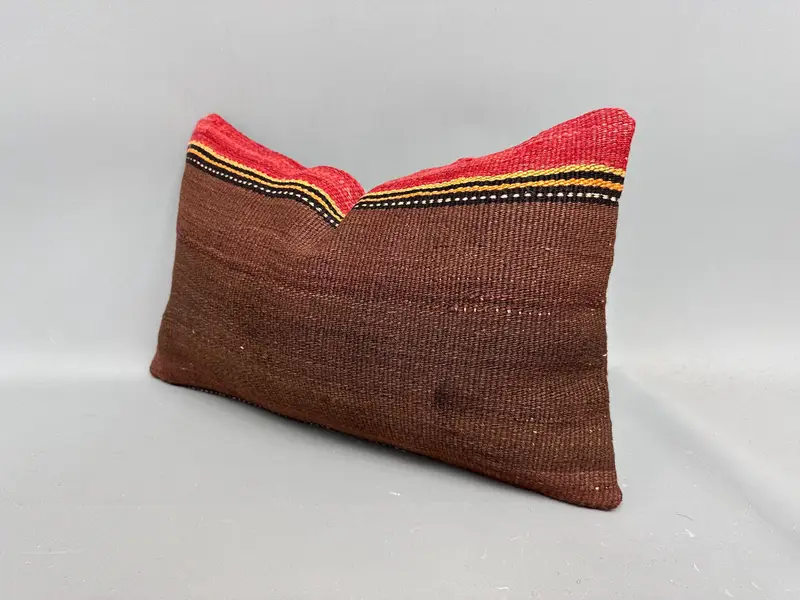 Pillow, Vintage Kilim Pillow, 12x20 Brown Cushion, Vintage Pillow, Decorative Bolster Cushion Case, Outdoor Bolster Cushion Case, Turkish Pillow - 3