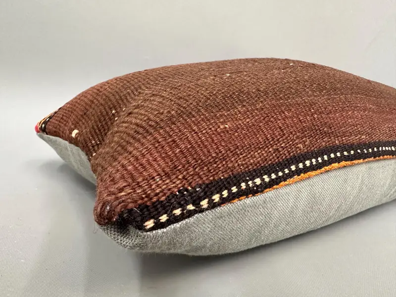 Pillow, Vintage Kilim Pillow, 12x20 Brown Cushion, Vintage Pillow, Decorative Bolster Cushion Case, Outdoor Bolster Cushion Case, Turkish Pillow - 6