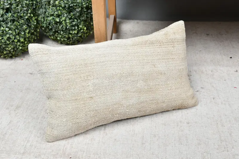 Pillow, Vintage Pillow, Sustainable Cushion, Retro Throw Cushion Case, Kilim Pillow, Pillow for Sofa, 12x20 Beige Pillow Cover - 7