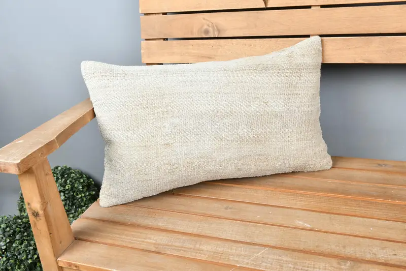 Pillow, Vintage Pillow, Sustainable Cushion, Retro Throw Cushion Case, Kilim Pillow, Pillow for Sofa, 12x20 Beige Pillow Cover - 1