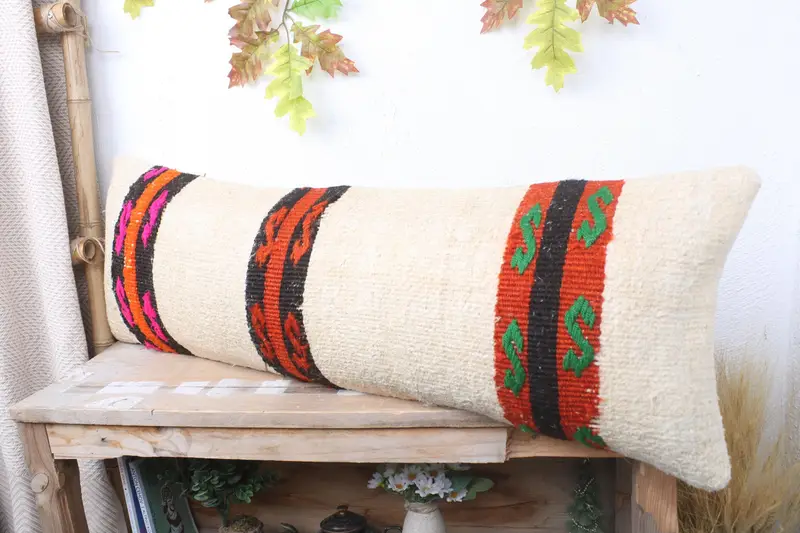 Vintage Kilim Throw Pillow, Handmade Kilim Cushion, Interior Designer Pillow, Decorative Cushion, 12x36 White Cushion, Pillow Cover - 4