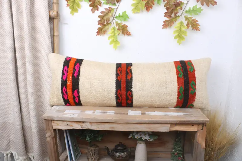 Vintage Kilim Throw Pillow, Handmade Kilim Cushion, Interior Designer Pillow, Decorative Cushion, 12x36 White Cushion, Pillow Cover - 1