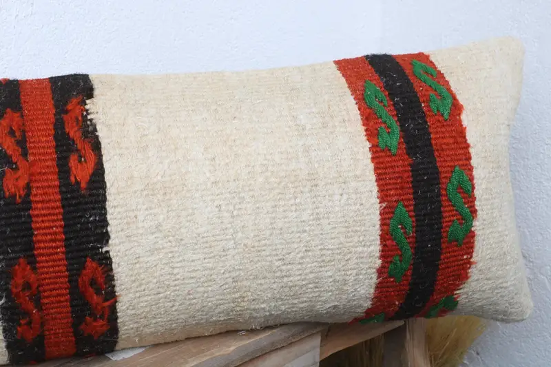 Vintage Kilim Throw Pillow, Handmade Kilim Cushion, Interior Designer Pillow, Decorative Cushion, 12x36 White Cushion, Pillow Cover - 5