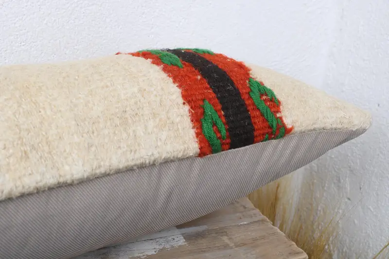 Vintage Kilim Throw Pillow, Handmade Kilim Cushion, Interior Designer Pillow, Decorative Cushion, 12x36 White Cushion, Pillow Cover - 6