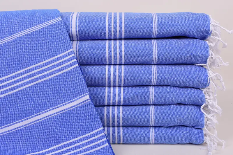 Personalized Beach Towel Sax Blue Stripes, Turkish Cotton, 70x40 Inches