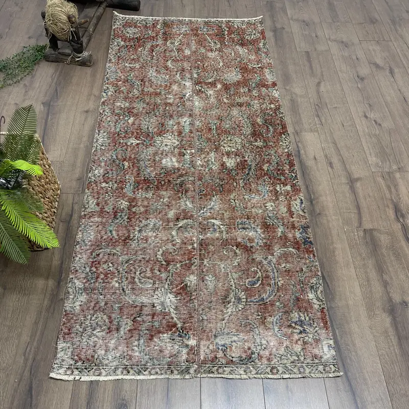 レッド&ブルーラグ、2.9x6.7フィートボタニカルデザイン