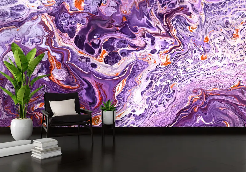 Modern Mekanlar için Zarif Mor Mermer Çağdaş Baskılı Duvar Kağıdı