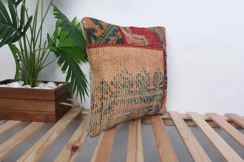 Turkish Bench Cushion Case, Home Decor Pillow, Handmade Kilim Cushion, Boho Pillow Sham Cover, Pillow Sham, 16x16 Red Cushion - 4