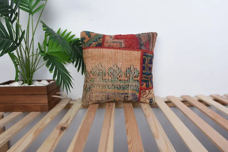 Turkish Bench Cushion Case, Home Decor Pillow, Handmade Kilim Cushion, Boho Pillow Sham Cover, Pillow Sham, 16x16 Red Cushion - 1