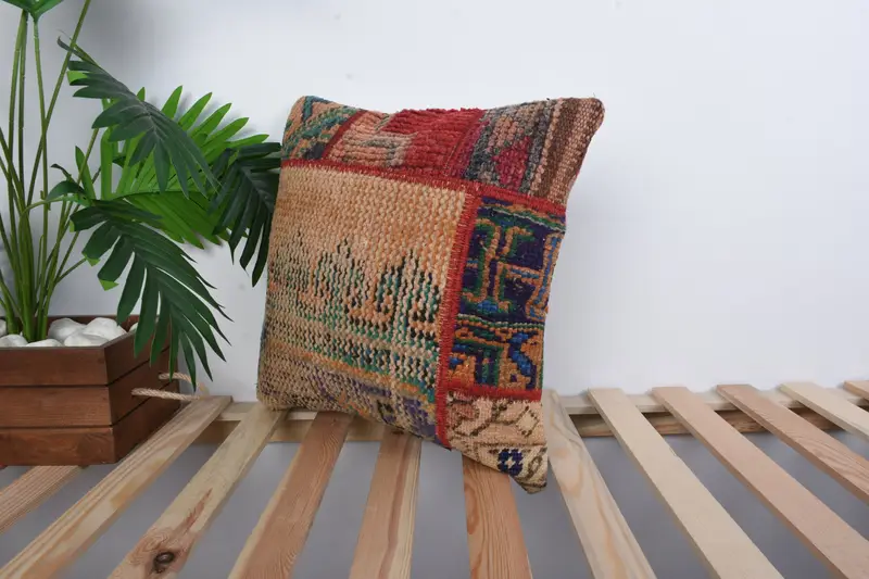 Turkish Bench Cushion Case, Home Decor Pillow, Handmade Kilim Cushion, Boho Pillow Sham Cover, Pillow Sham, 16x16 Red Cushion - 5