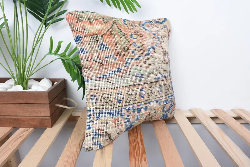 16x16 Blue Pillow, Pillow Cover, Boho Pillow Sham Cover, Ethnical Kilim Rug Pillow, Boho Pillow, Personalized Gift Pillow Pillow Cover - 4