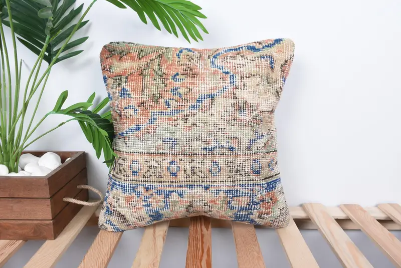 16x16 Blue Pillow, Pillow Cover, Boho Pillow Sham Cover, Ethnical Kilim Rug Pillow, Boho Pillow, Personalized Gift Pillow Pillow Cover - 1