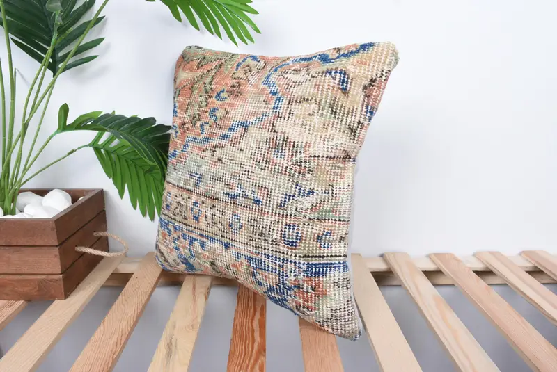 16x16 Blue Pillow, Pillow Cover, Boho Pillow Sham Cover, Ethnical Kilim Rug Pillow, Boho Pillow, Personalized Gift Pillow Pillow Cover - 5