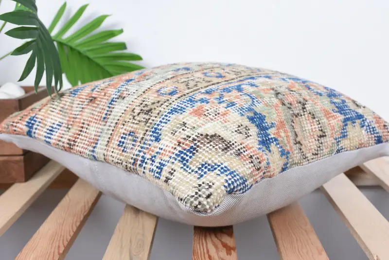 16x16 Blue Pillow, Pillow Cover, Boho Pillow Sham Cover, Ethnical Kilim Rug Pillow, Boho Pillow, Personalized Gift Pillow Pillow Cover - 6