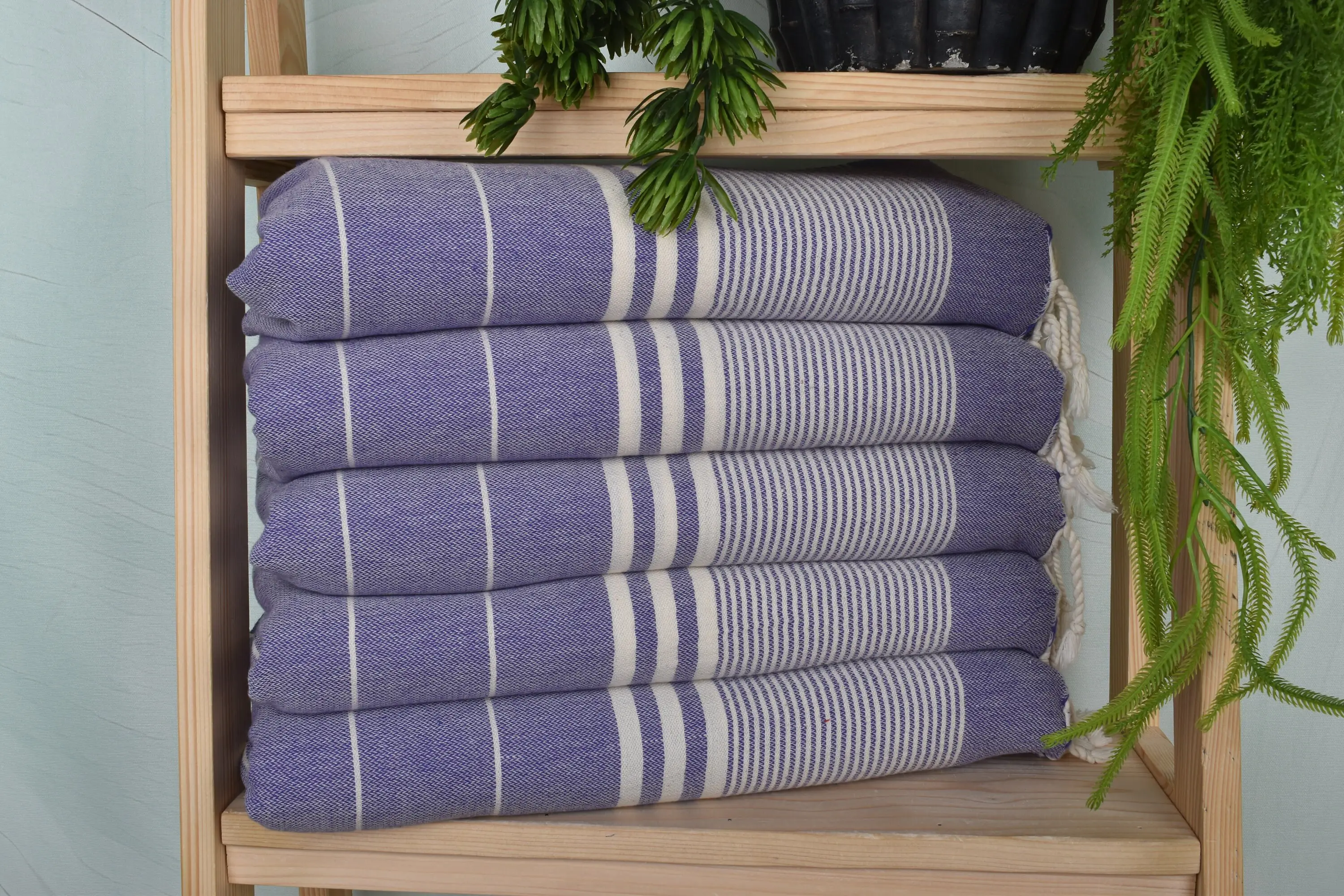 Purple Cotton Tea Towel Striped, 24x40 Inches, Organic Cotton, Personalized - 1