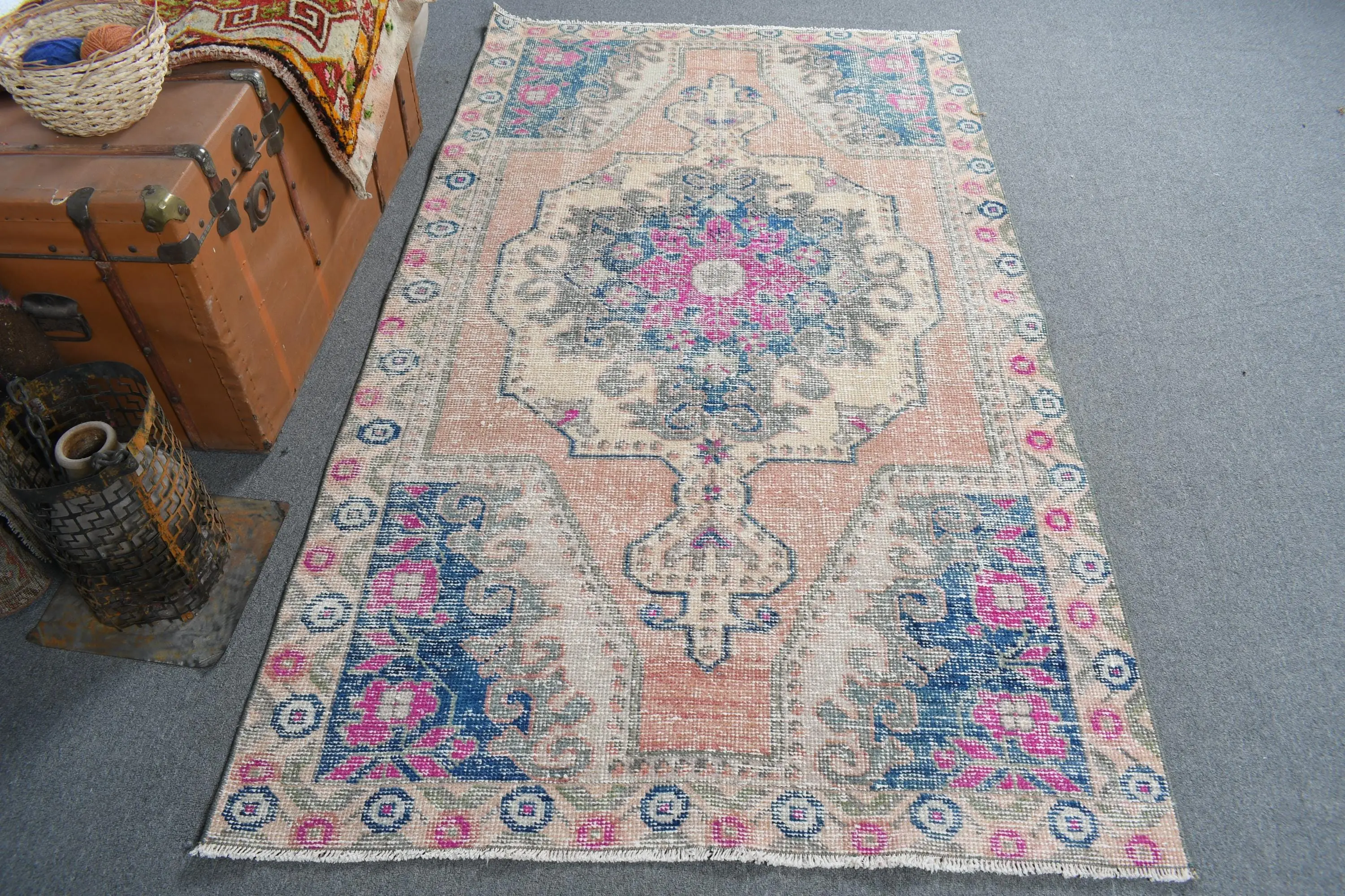 4x7 ft Rug, Area Turkish Rug, Blue Abstract Rug - 1