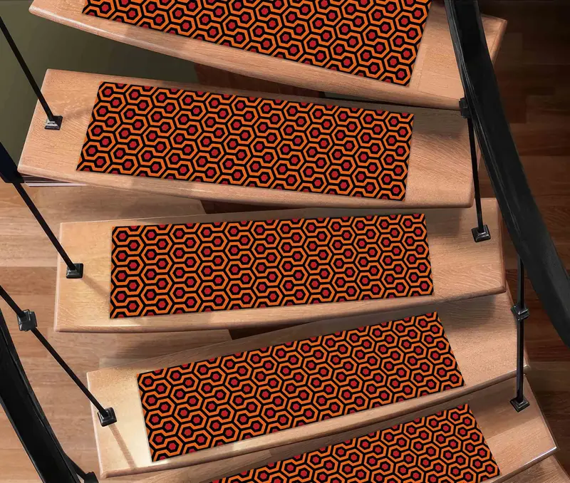 Shining Red & Orange Trendy Geometric Printed Stair Rug