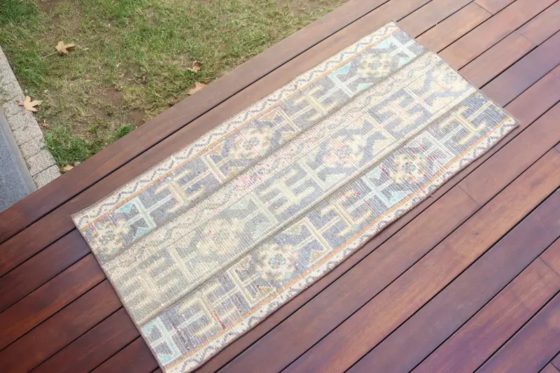 Turkish 1.8x3.9 ft Rug, Small Vintage Rug, Blue Camouflage Wool Rug - 1