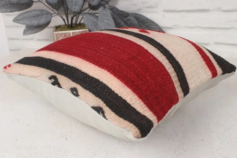 Sofa Pillow Sham, Pillow Case, 14x14 Red Pillow Cover, Vintage Kilim Pillow, Chair Pillow, Kilim Pillow, Decorative Throw Pillow, Turkish Pillow - 6