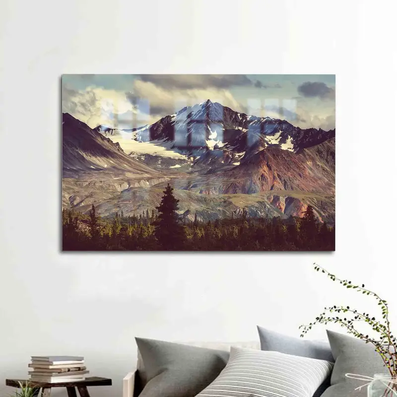 Elegant Printed Glass: Mountain Landscape Winter Nature Scene
