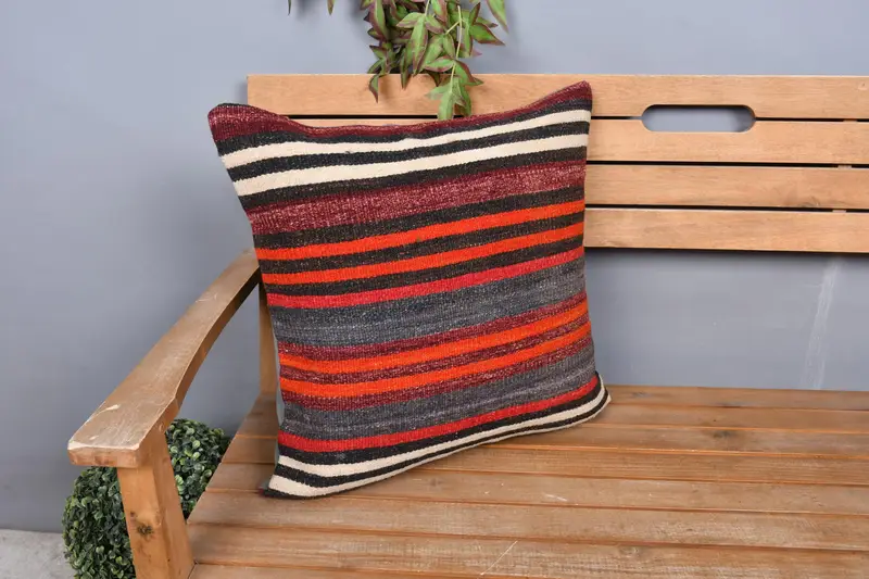 Traditional Cushion, Boho Pillow, Outdoor Pillow, Vintage Pillow, Office Chair Cushion Case, Kilim Pillow, 20x20 Red Cushion Cover, Cushion - 1