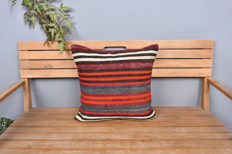 Traditional Cushion, Boho Pillow, Outdoor Pillow, Vintage Pillow, Office Chair Cushion Case, Kilim Pillow, 20x20 Red Cushion Cover, Cushion - 6